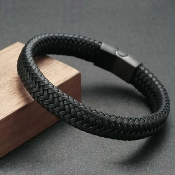 Black PU Leather Magnetic Bracelet