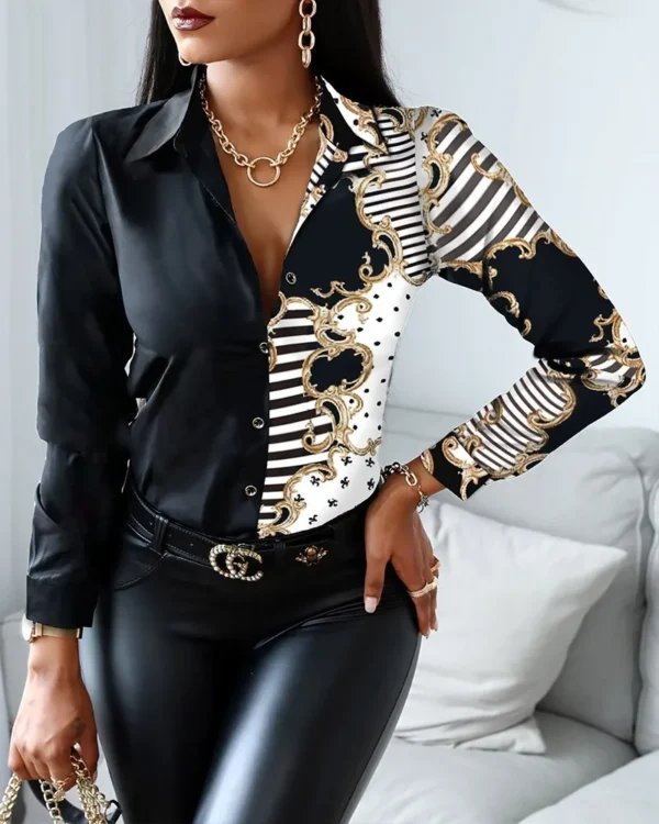 Fashion Wild Print Long Sleeve Blouses