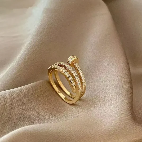 Gold-color Multi Layer Copper Ring with Zirconia